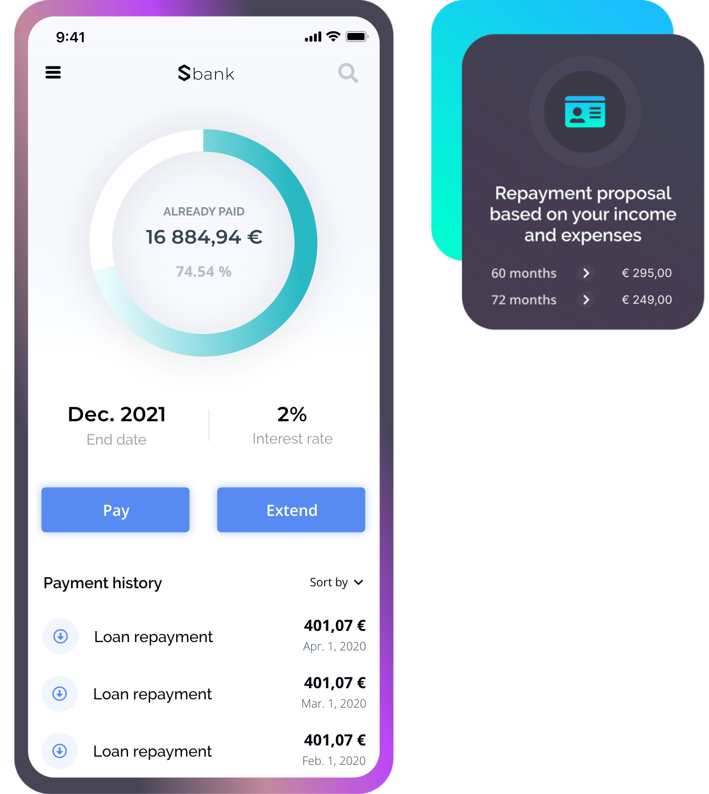 Loan repayments recap screen