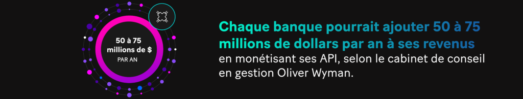 Chaque banque pourrait ajouter 50 à 75 millions de dollars par an à ses revenus en monétisant ses API, selon le cabinet de conseil en gestion Oliver Wyman.