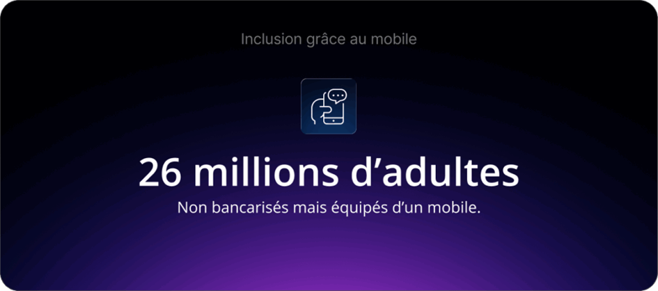 Inclusion grâce au mobile : 
26 millions d'adultes non bancarisés mais équipé d'un mobile.